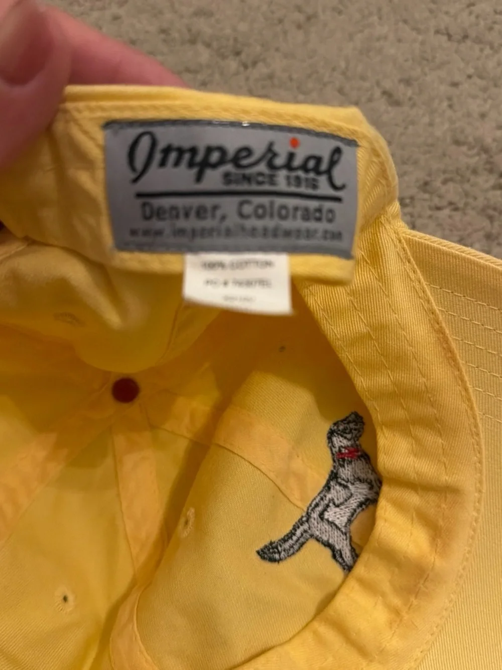 Yellow Baseball Cap with Black Dog Embroidery